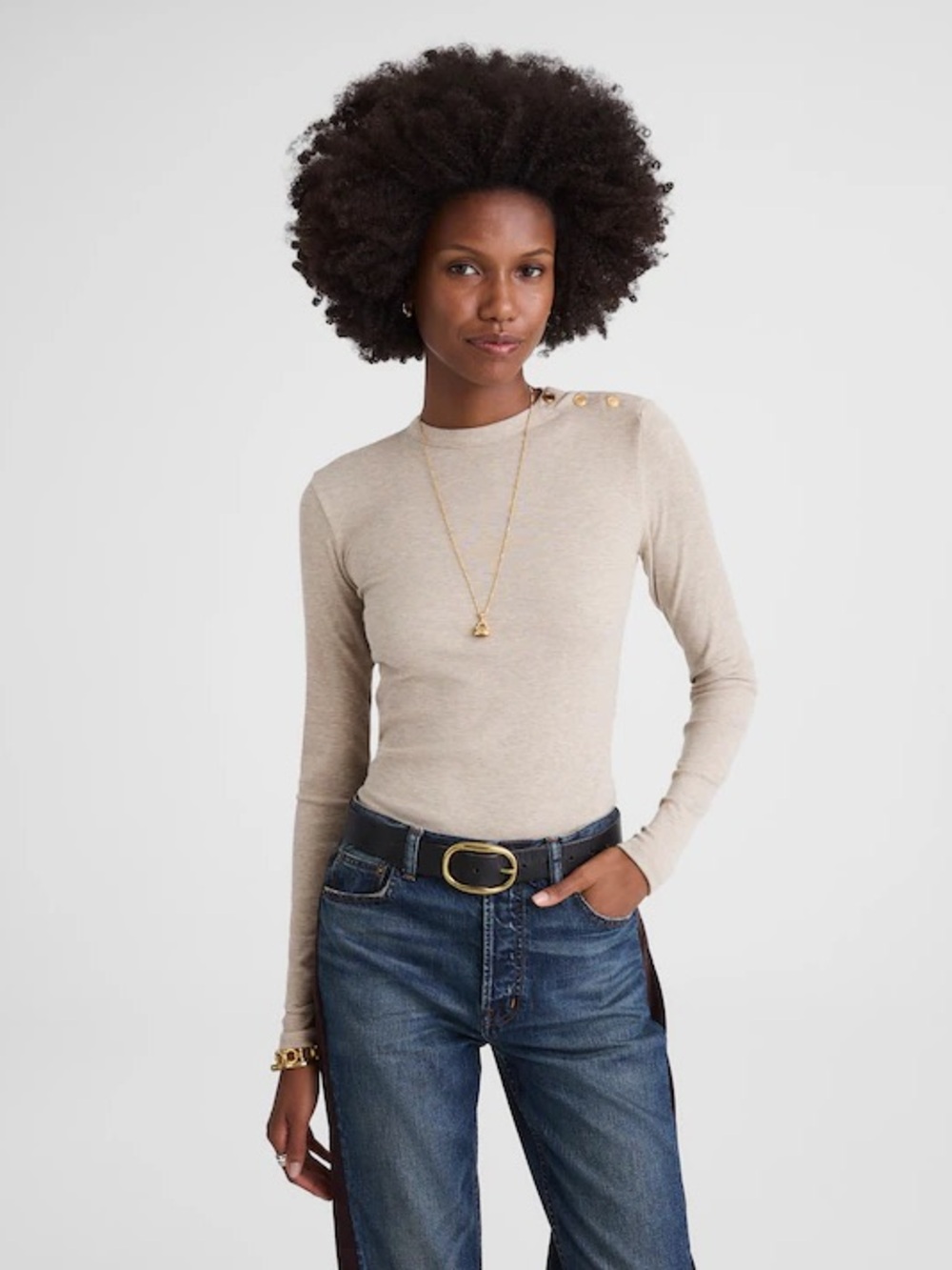 Madewell Ribbed Button Crewneck Tee